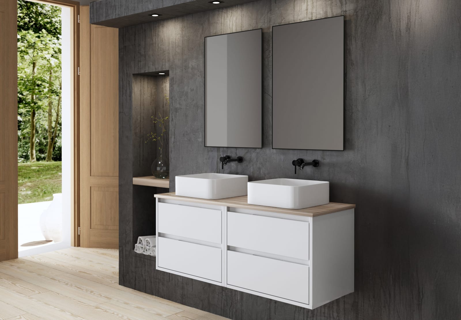 Meuble de salle de bains avec plan de toilette en bois Boston Bruntec principal 0