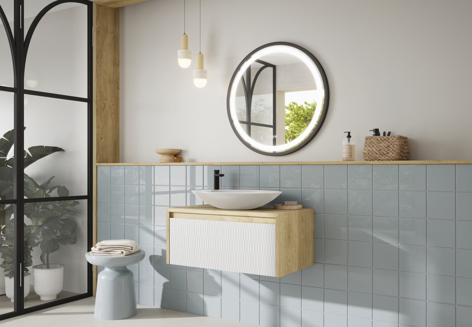 Meuble de salle de bains avec plan de toilette en bois Lambda Coycama principal 0