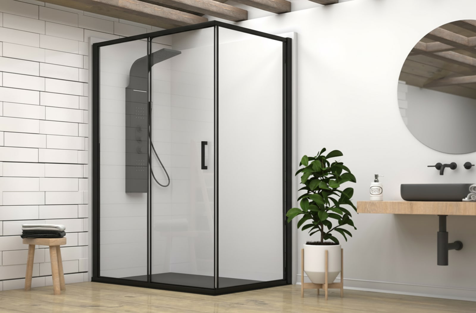 Paroi de douche profilés noirs Sabik Bruntec principal 0