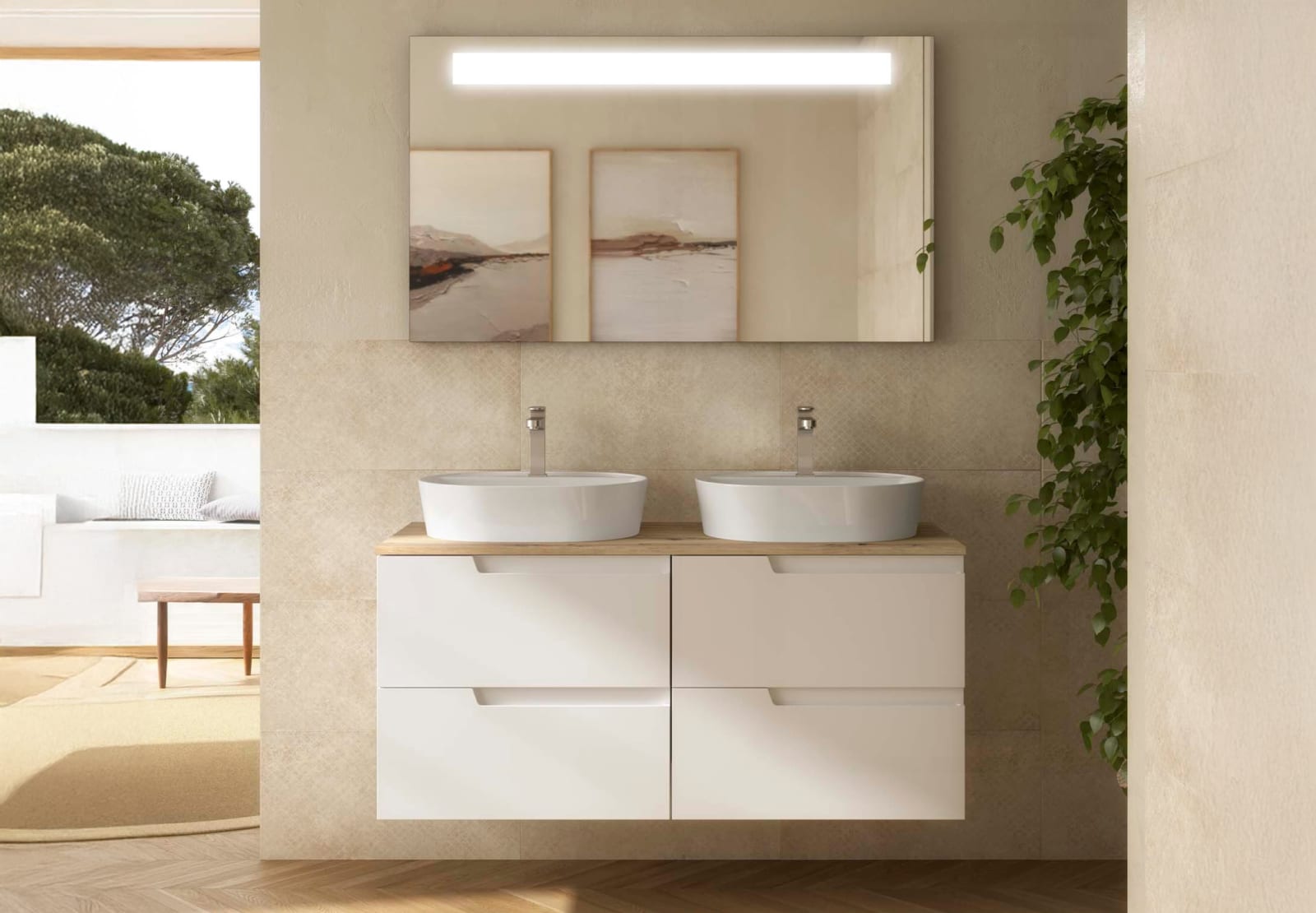 Meubles de salle de bains avec plan de toilette en chêne montana Vima Salgar principal 0