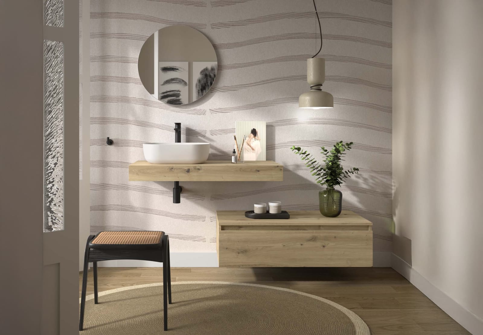 Ensemble de meubles de salle de bains avec plan de toilette et caisson en bois Domus Salgar principal 0