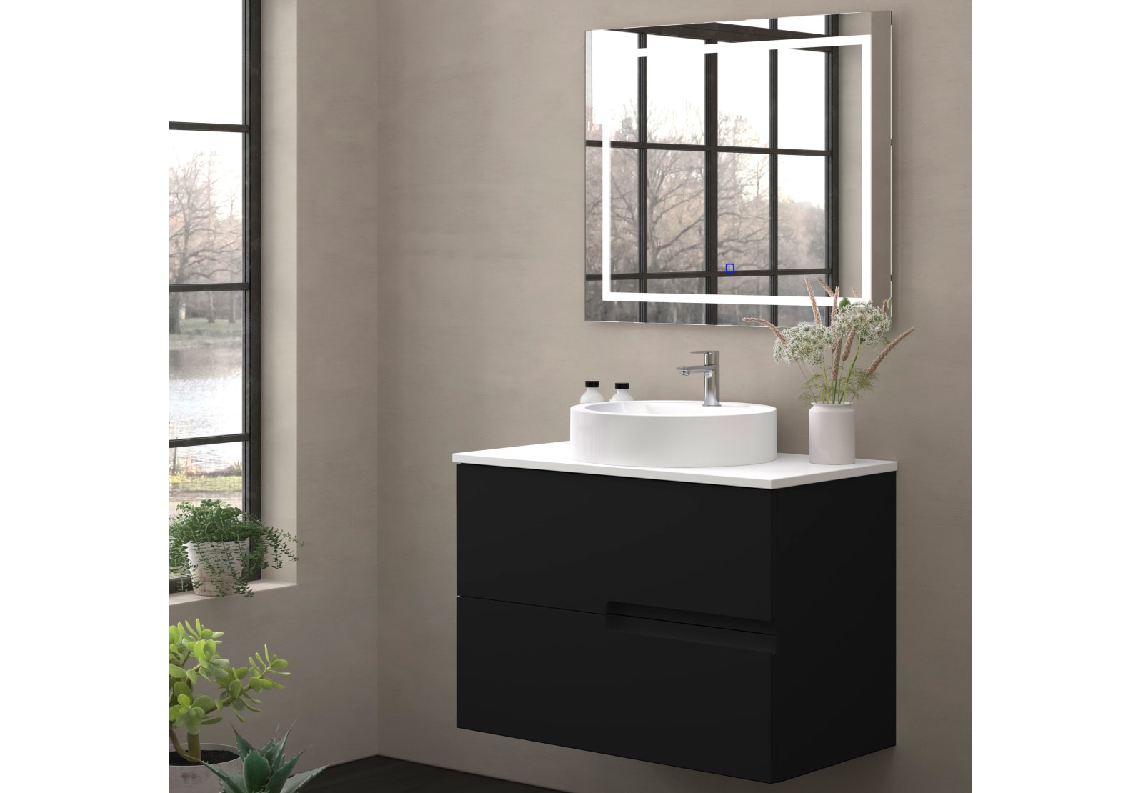 Meuble de salle de bains avec plan de toilette en pierre compacte blanche Lia Bruntec couleurs principal 0