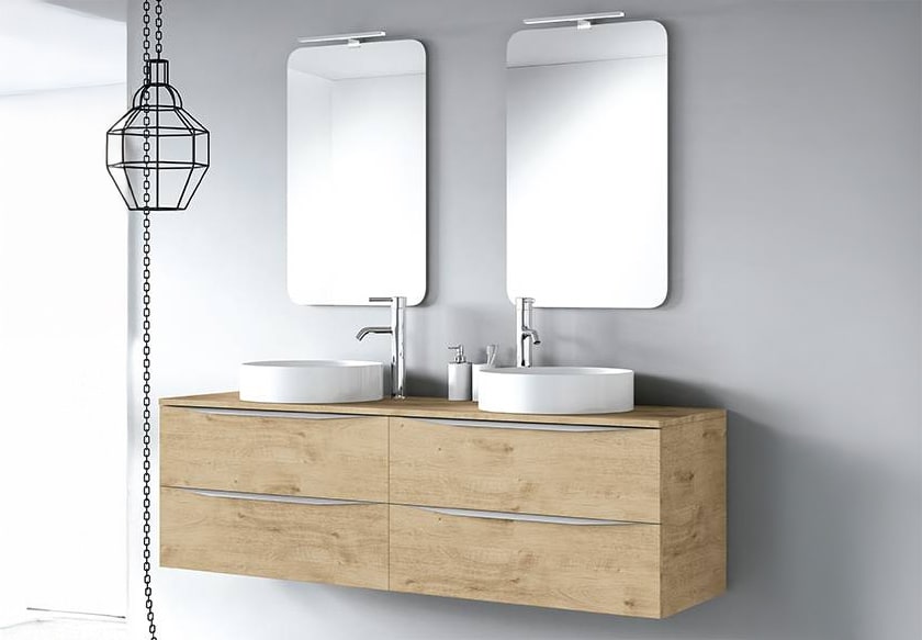 Meuble de salle de bains avec plan de toilette en bois principal 0