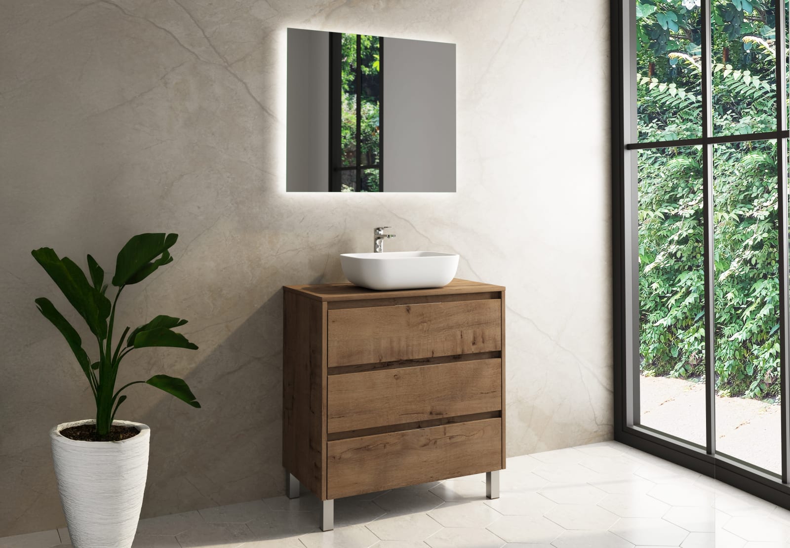 Meuble de salle de bains avec plan de toilette en bois Boston Bruntec principal 0