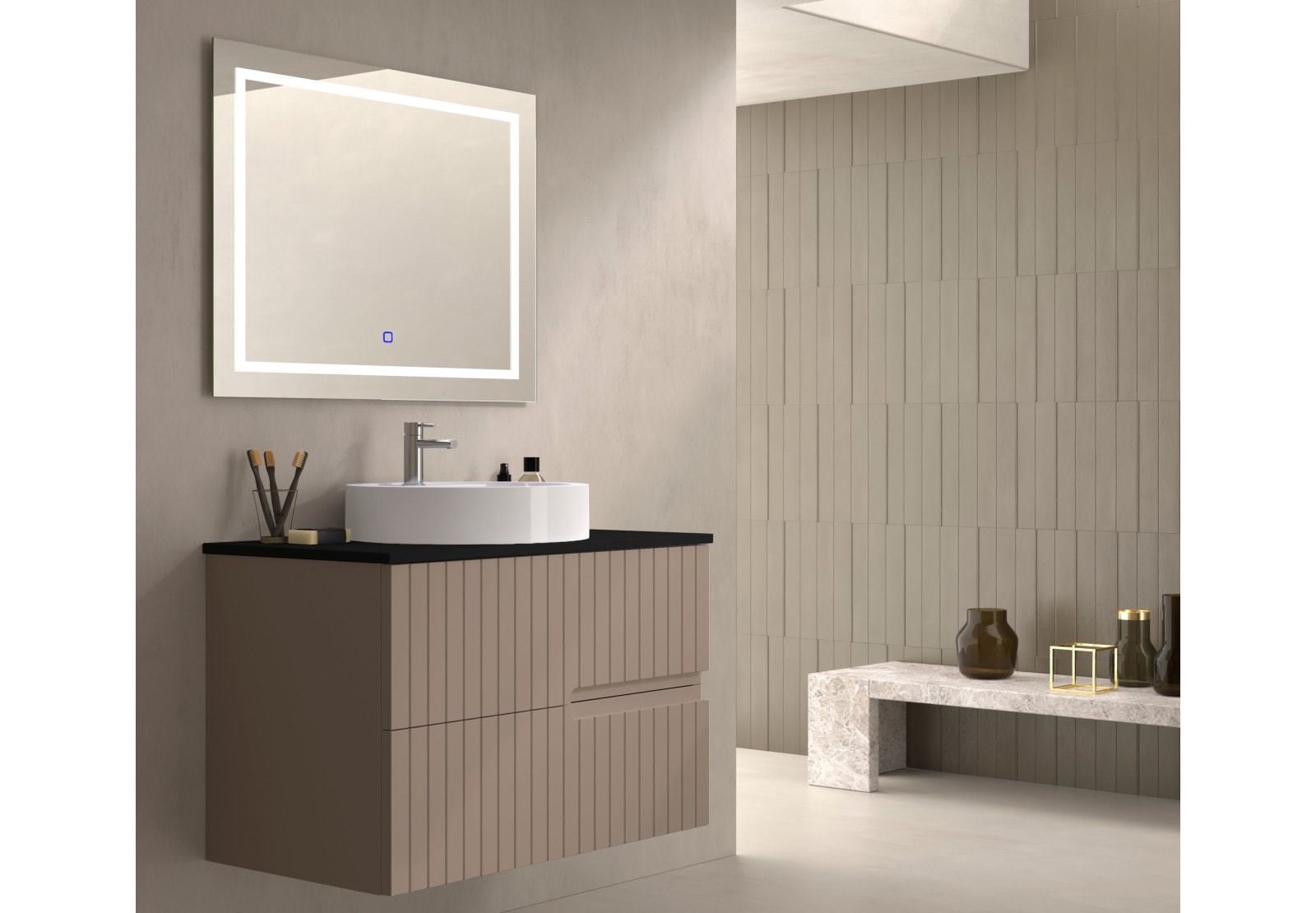 Meuble de salle de bain avec comptoir en pierre compacte noir Ebi Bruntec couleurs principal 0