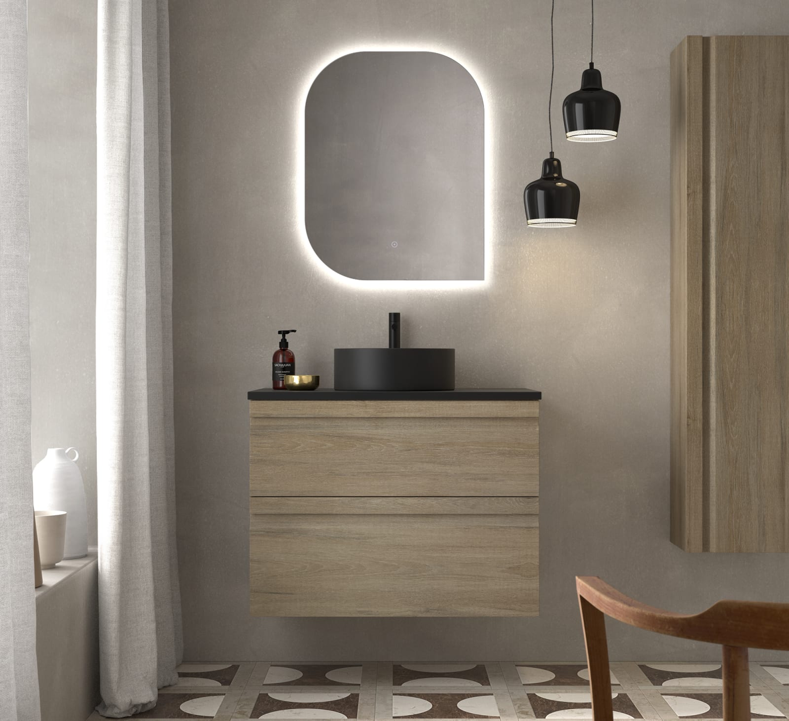 Ensemble de meubles de salle de bains avec lavabo sur plan de toilette microtec Avila Dos Natalia principal 0