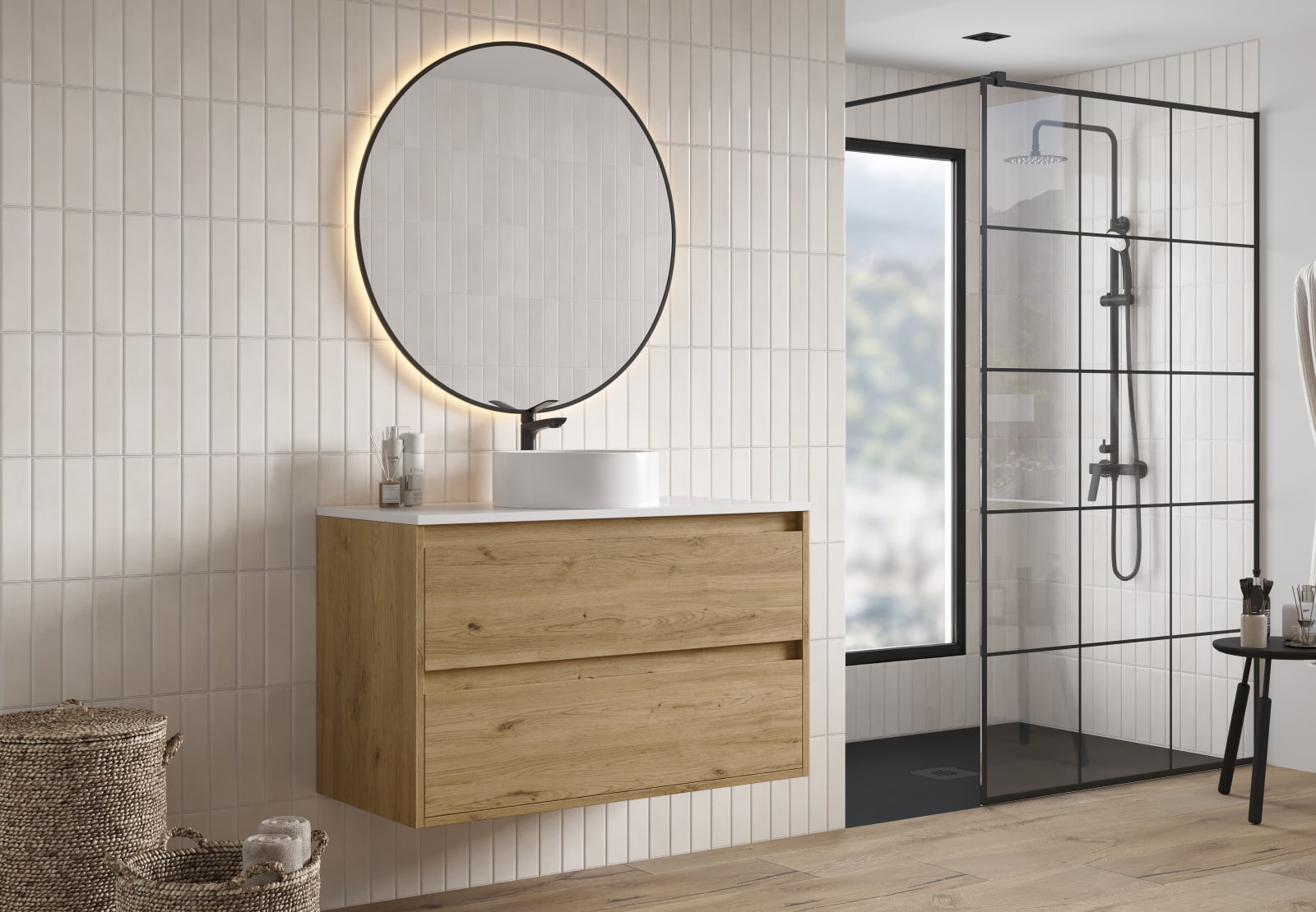 Meuble de salle de bains Artemisa Bruntec avec plan de toilette compacte Pierre blanche principal 0
