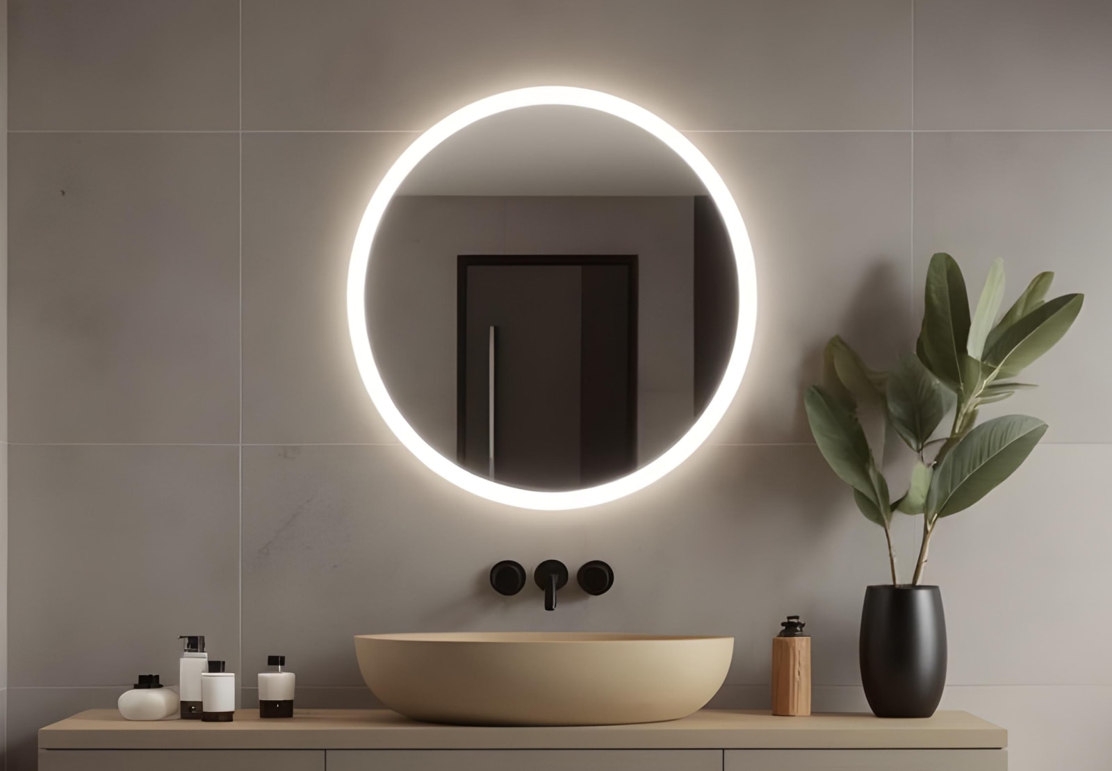 Miroir de salle de bains avec l'éclairage LED « Moon » de Bruntec principal 0