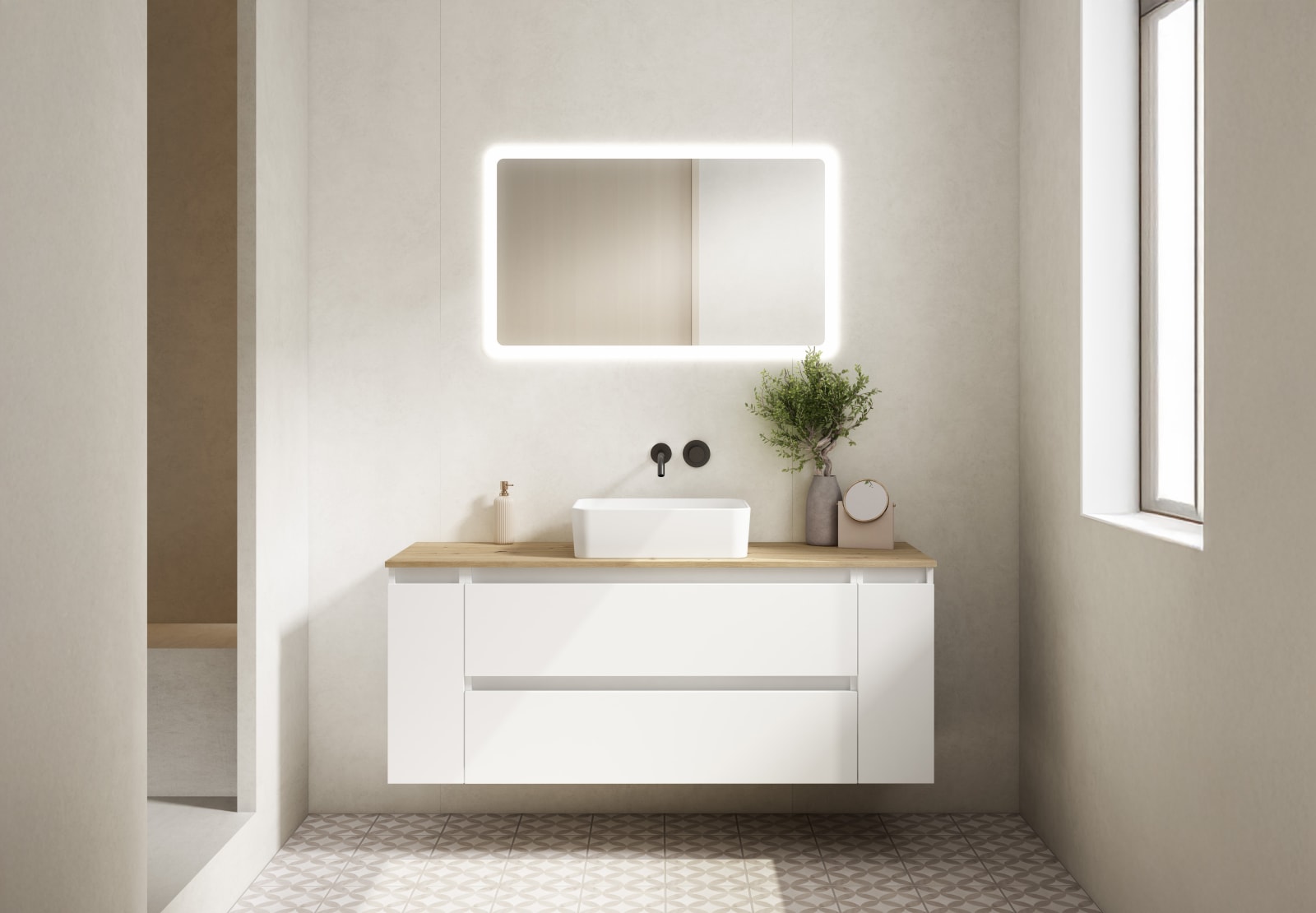Meuble de salle de bains avec plan de toilette en chêne hydrofuge Box Viso principal 0