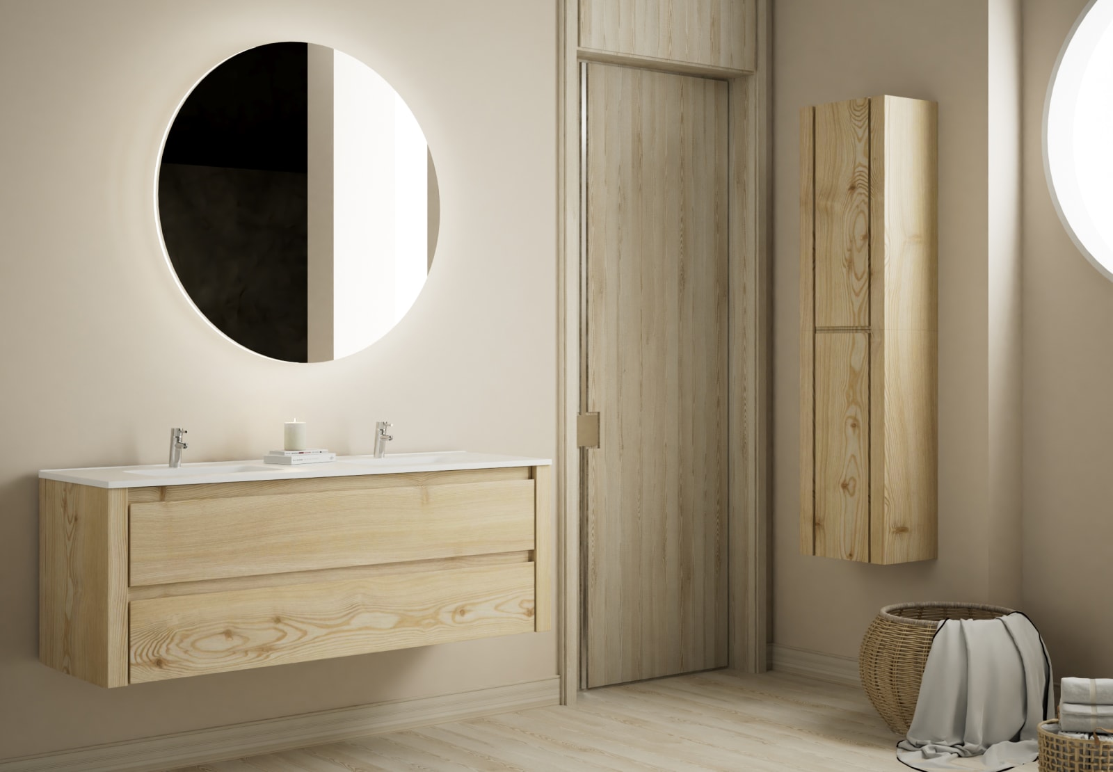 Ensemble de meubles de salle de bains en bois massif Laponia Bruntec principal 0