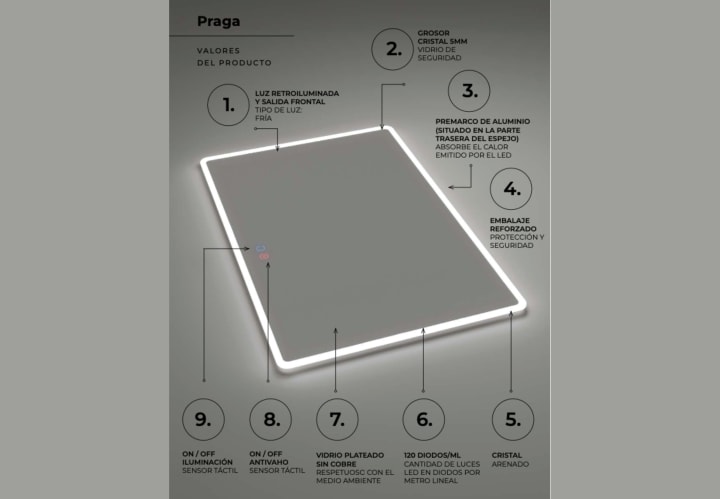 Miroir de salle de bains avec éclairage LED Praga Ledimex détail 7