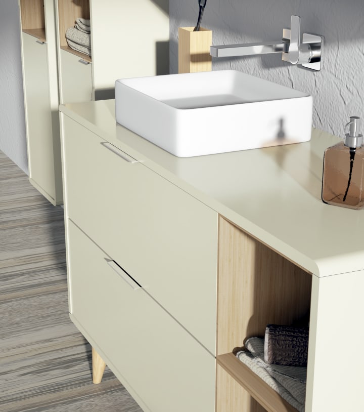 Meuble de salle de bains avec plan de toilette en bois Vintass Campoaras détail 3