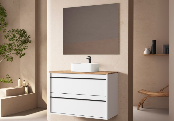 Meuble de salle de bains avec plateau en bois Candem Bruntec principal 2