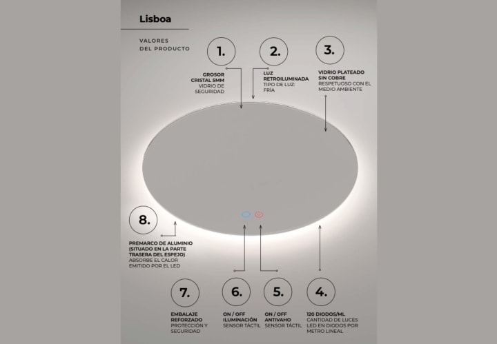 Miroir de salle de bains avec éclairage LED Lisboa Ledimex détail 7