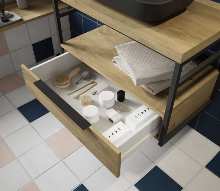 Meuble de salle de bains Kirk Industrial Coycama avec plan de toilette détail 2