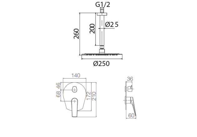 Ensemble de douche encastrée Imex Delos croquis 1