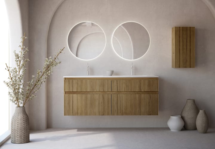 Ensemble de meubles de salle de bains en bois massif rainuré Alpes 7 Bruntec principal 1