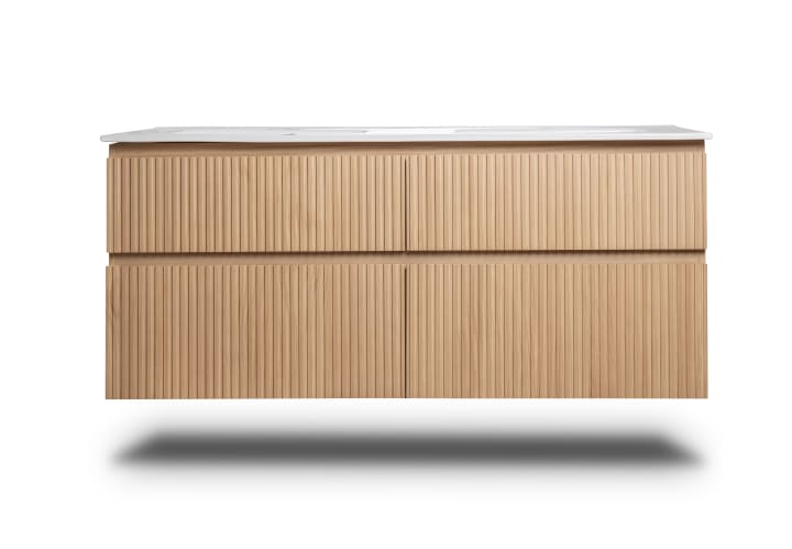 Ensemble de meubles de salle de bains en bois massif rainuré Alpes 7 Bruntec détail 3