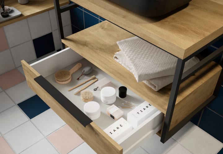 Meuble de salle de bains avec plan de toilette Kirk Industrial Coycama détail 1
