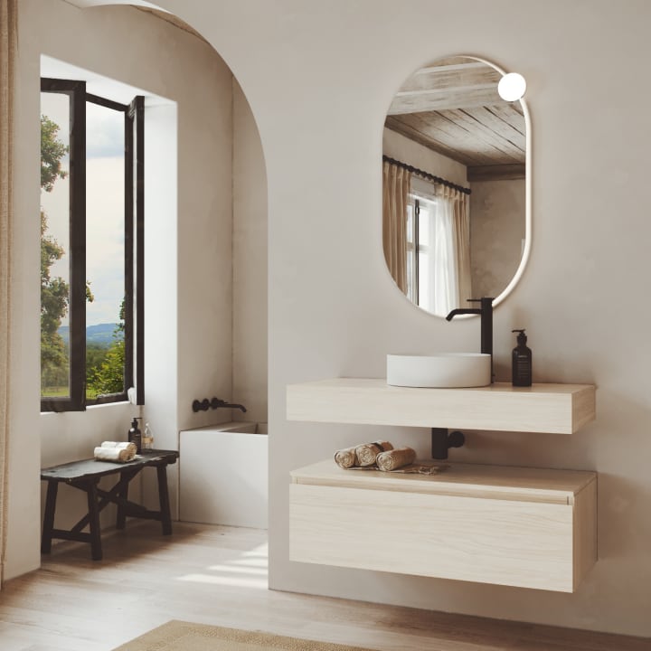 Ensemble de meubles de salle de bains en bois avec plan de toilette en bois Vilma Bruntec principal 3