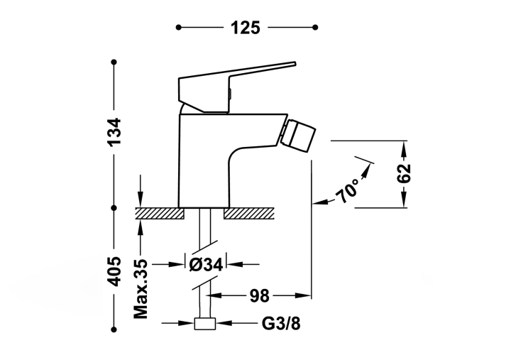 mitigeur de bidet Base Tres croquis 1