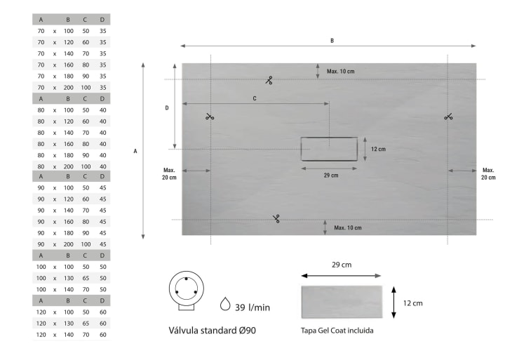 Receveur de douche en résine Vic Hidronatur croquis 15