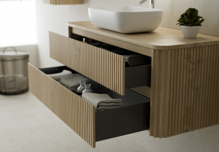 Meubles de salle de bains avec comptoir en bois massif Baviera Bruntec détail 7