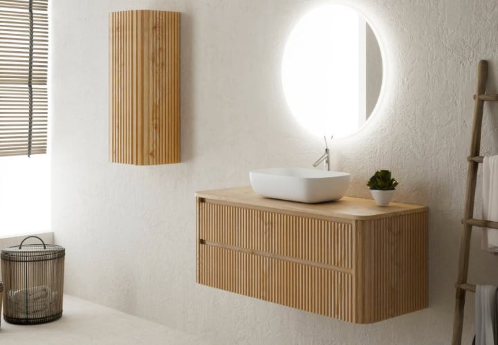 Meubles de salle de bains avec comptoir en bois massif Baviera Bruntec principal 2