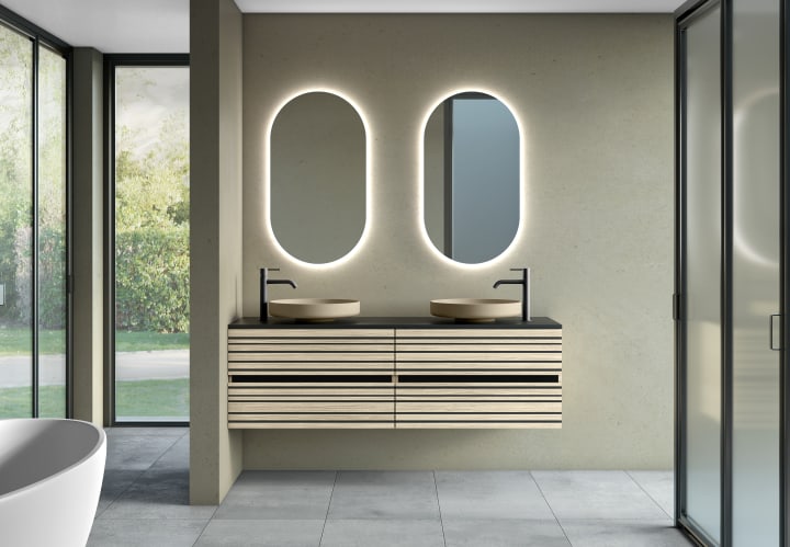 Meuble de salle de bains avec plan de toilette en microtec noir Kora Bruntec principal 1