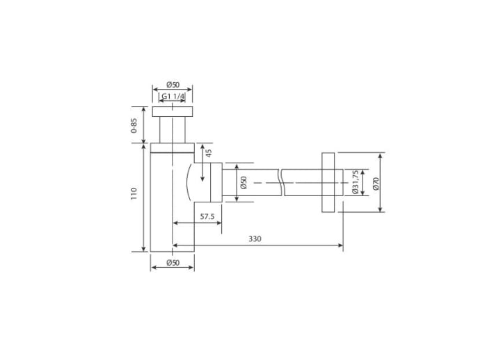 Pack Robinet de lavabo Imex Monza + bonde clic-clac + siphon rond exposé croquis 10