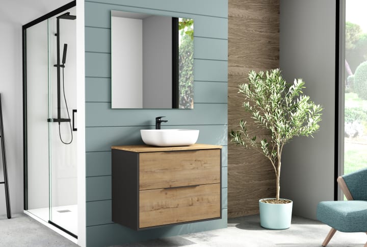 Meuble de salle de bains avec plan de toilette en bois Duox Bruntec principal 1