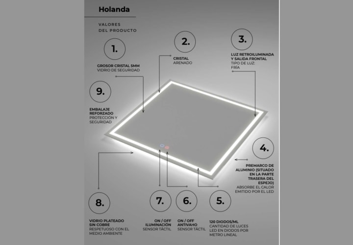 Miroir de salle de bains LED Holanda Ledimex détail 7