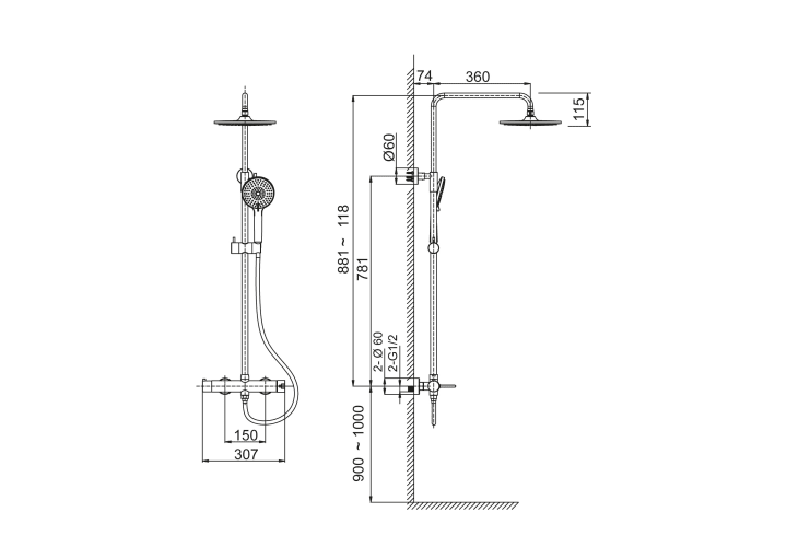 Set de douche en Bambú par Lluvibath croquis 5