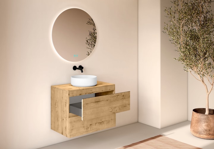 Meuble de salle de bains avec plan de toilette en bois Roma Bruntec détail 12