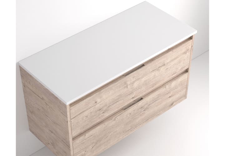 Meuble de salle de bains avec plan de toilette en pierre compacte blanc Ebi Bruntec couleurs détail 11