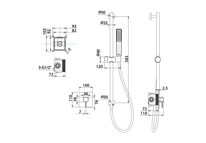 Robinet de douche encastré Toscana Imex croquis 10