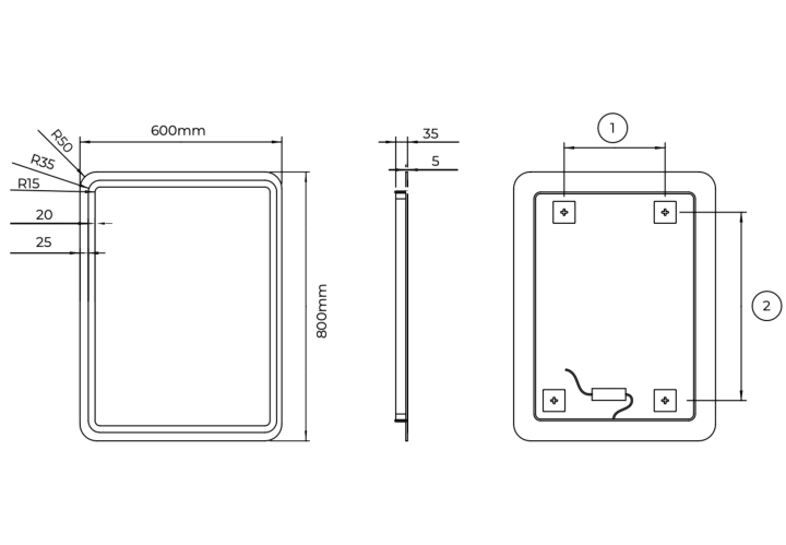 Miroir de salle de bains avec éclairage LED Austria Ledimex croquis 13