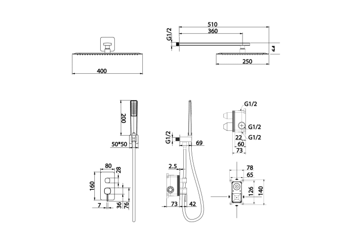 Ensemble de douche à encastrer Imex Toscana croquis 10