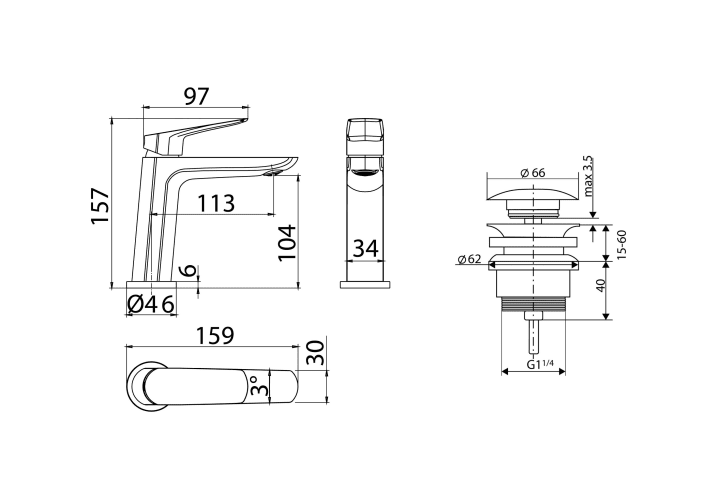 Bélgica Robinet de lavabo Imex + bonde click-clack Pack croquis 6