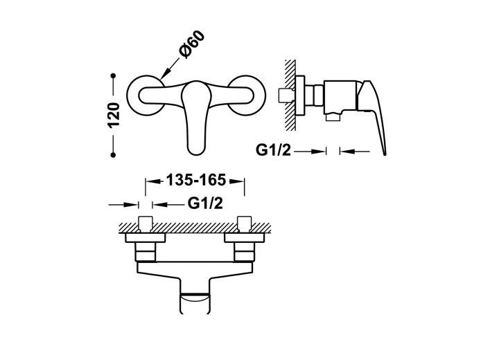 Robinet de douche Base Plus Tres croquis 2