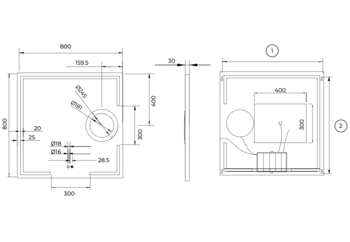 Miroir de salle de bain avec éclairage LED Malta Ledimex croquis 13