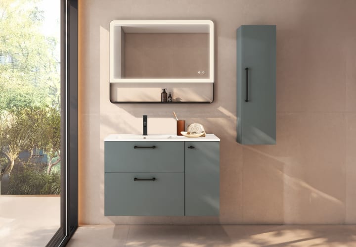 Ensemble de meubles de salle de bains suspendu avec lavabo Flat Verso Viso principal 3