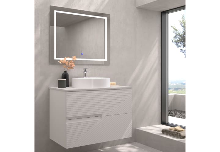 Meuble de salle de bains avec plan de toilette en pierre compactée de couleur Limo de Bruntec principal 6