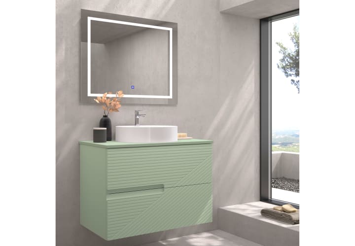 Meuble de salle de bains avec plan de toilette en pierre compactée de couleur Limo de Bruntec principal 8