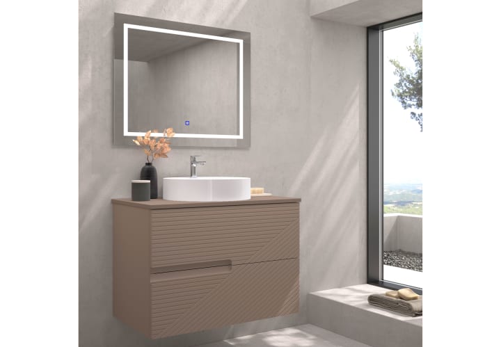 Meuble de salle de bains avec plan de toilette en pierre compactée de couleur Limo de Bruntec principal 9