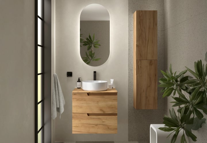 Meuble de salle de bains avec plan de toilette dans la même couleur que le meuble Vima Salgar détail 6