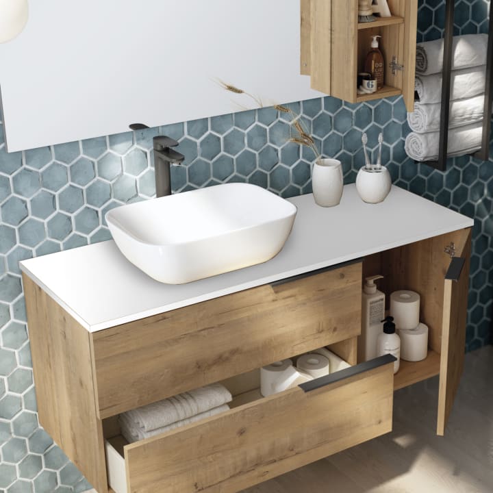 Meuble de salle de bains avec comptoir Solid Surface Coban Bruntec détail 1