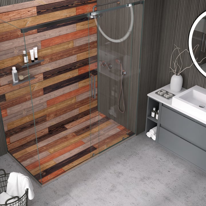 Receveurs de douche en résine décorés Design 3D Bois Rustique Bruntec environnement 1