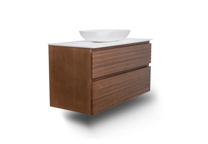Meuble de salle de bain en bois massif avec plan de toilette Solid surface Alpes 5 Bruntec détail 2