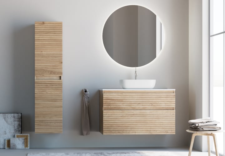 Meuble de salle de bain en bois massif avec plan de toilette Solid surface Alpes 5 Bruntec principal 1